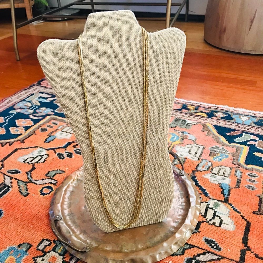 Vintage multi-chain layered gold tone long necklace